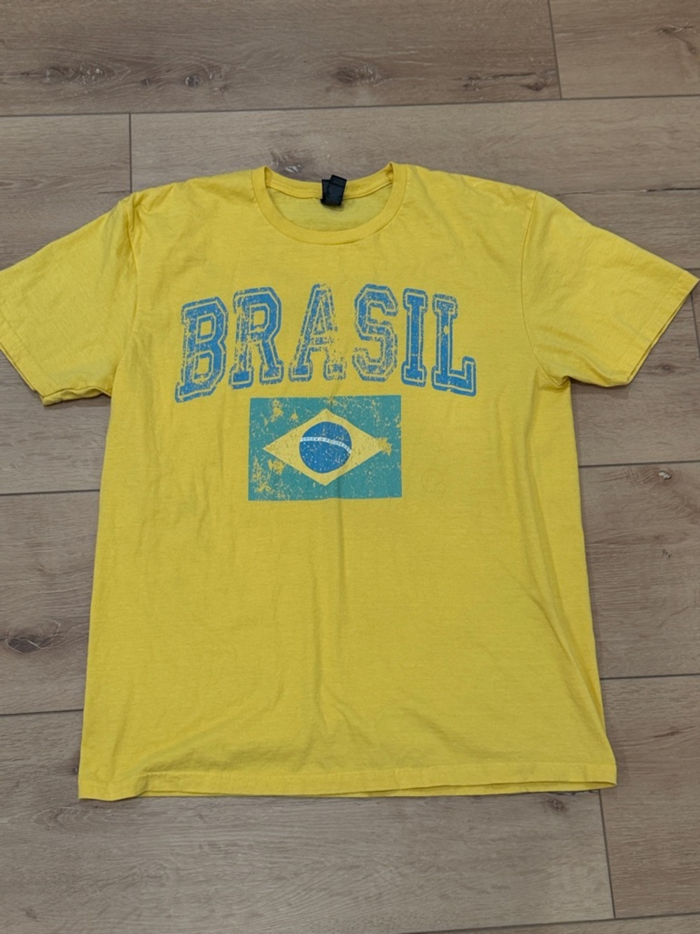 Gildan Yellow Brasil Graphic Tee with Blue Print